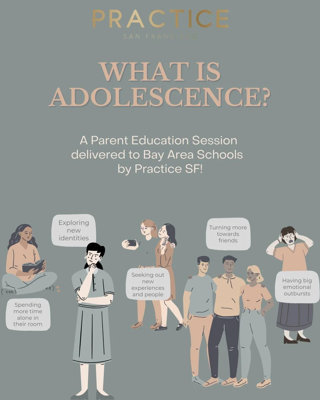 What is Adolescence ?

This is the question that Practice SF's School-based Services team helped to provide some insight into, at two successful parent education sessions last week at a San Francisco private school. 

Adolescence challenges parents t