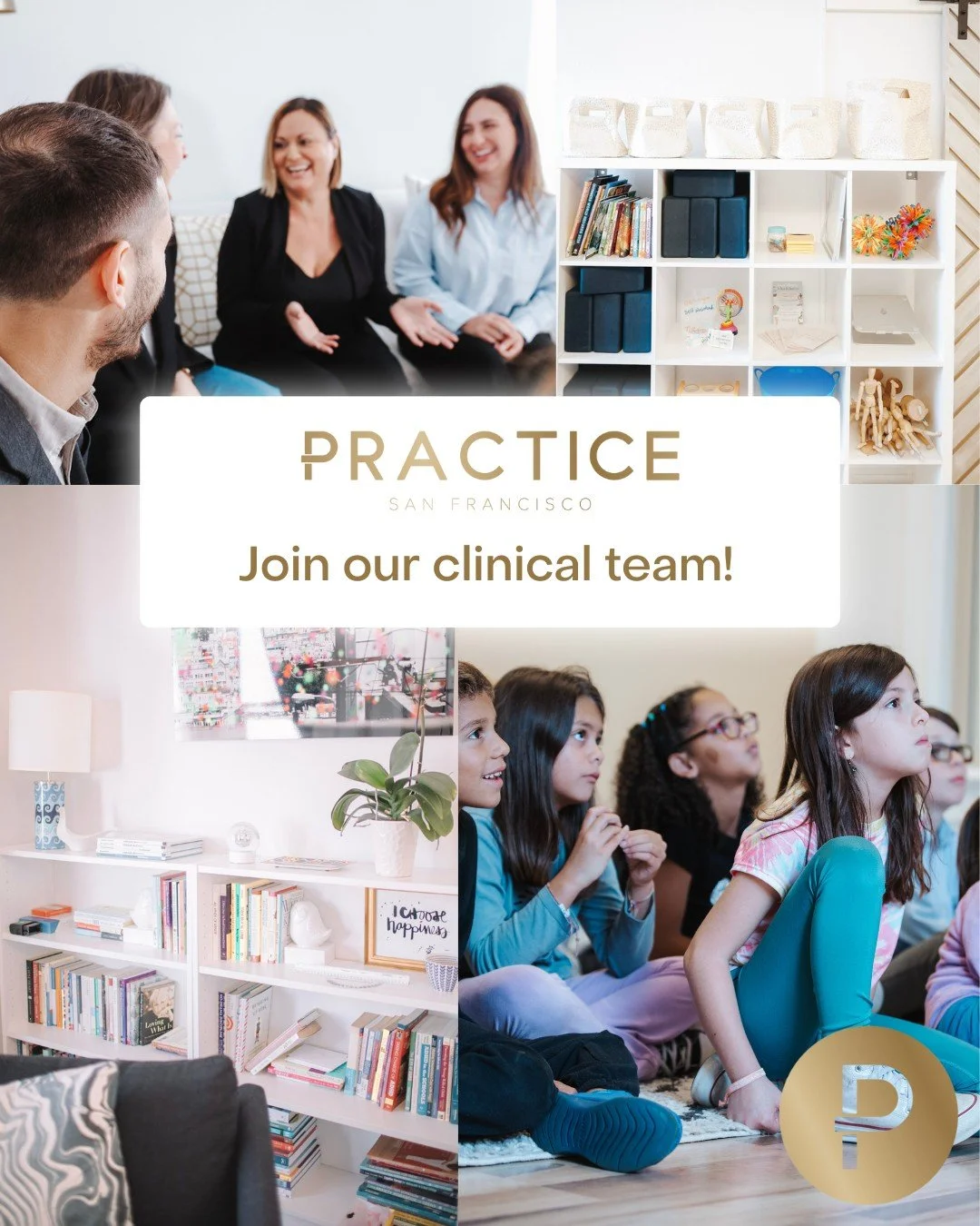Practice SF is HIRING!

We are hiring for full time pre-licensed associate therapist (AMFT/ACSW/APCC) and licensed therapist (PhD/PsyD/LMFT/LCSW/LPCC) roles at Practice San Francisco! 

We are especially interested in providers with background and in