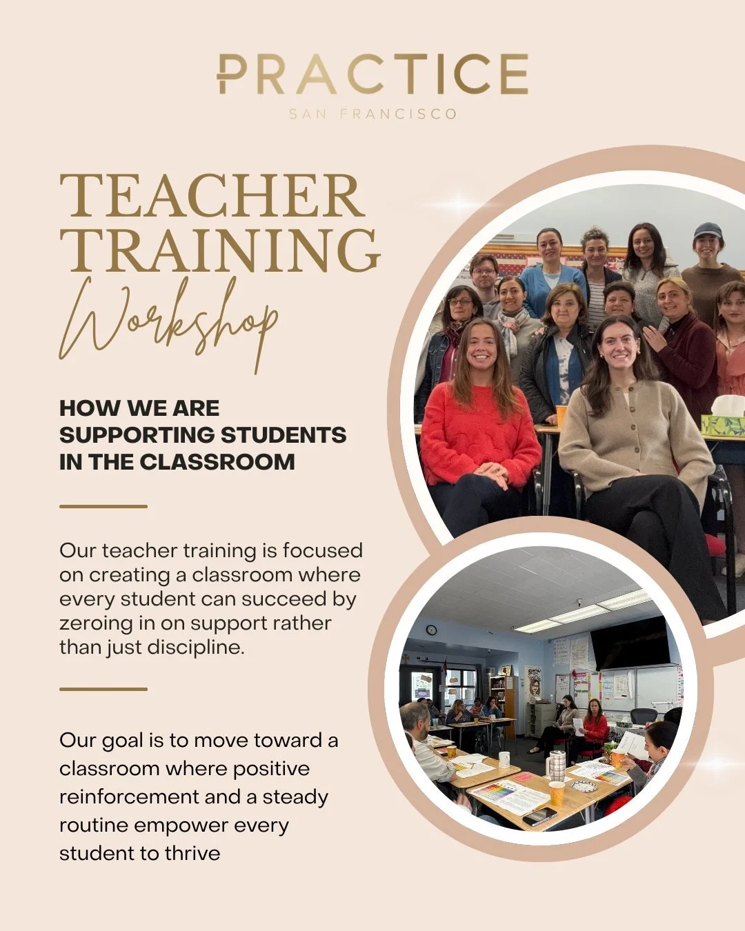 This past February 12, @practice.sf's School-Based Services team delivered a teacher training focused on creating a classroom where every student can succeed by focusing on support rather than just "discipline". Small changes to the classro