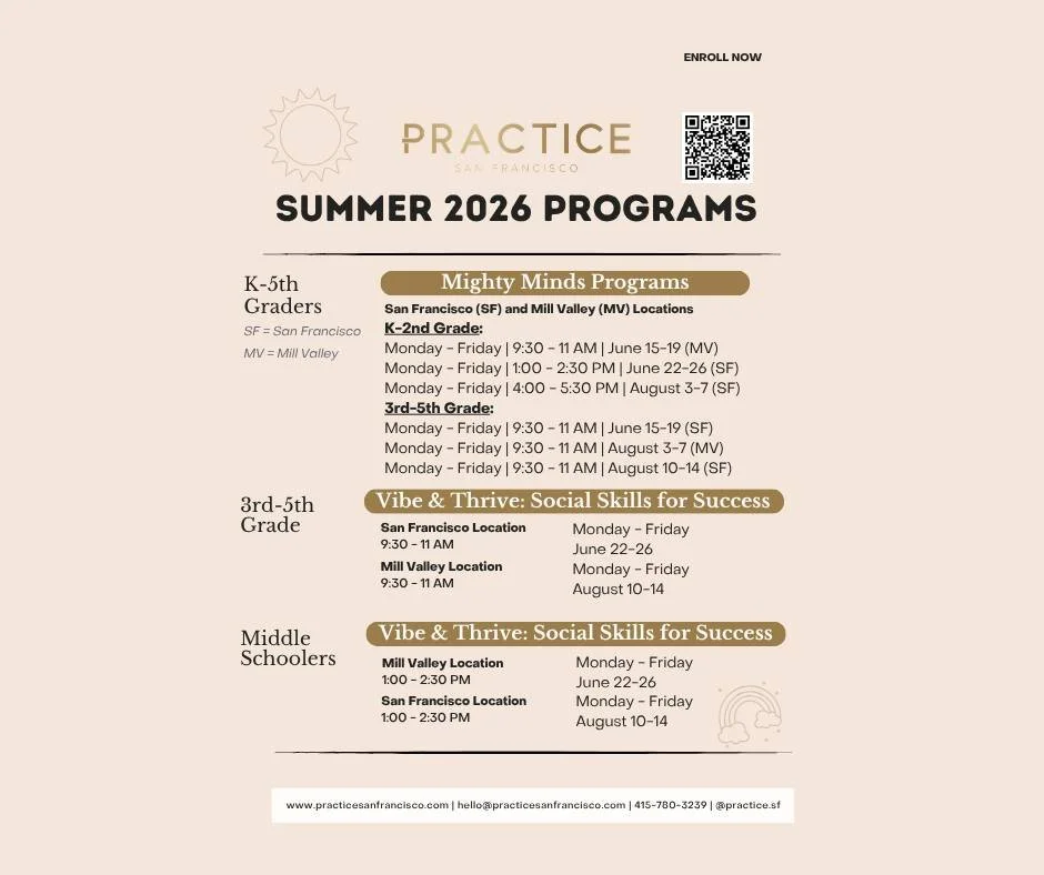 Don't forget to registered for our summer groups! 

Registration for both Mighty Minds and Social Skills group programs are now open ☀️
- Mighty Minds: Research-based emotion regulation skills groups for K-5th graders.
- Vibe &amp; Thrive: Social Ski
