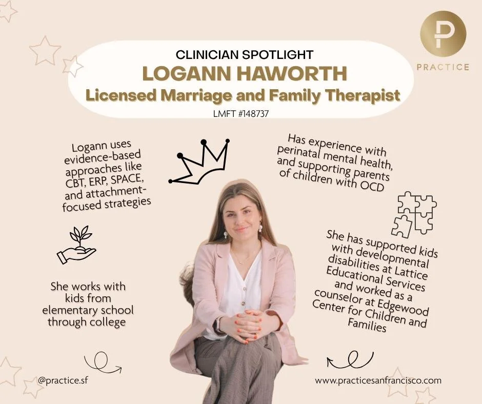 Clinician Spotlight! 
Logann Haworth is a Licensed Marriage and Family Therapist #148737 who works out of both our Mill Valley and SF offices! 

Logann specializes in working with children, adolescents, and their families. She uses a variety of evide