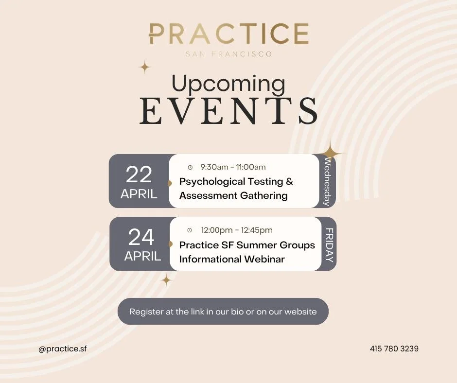 We have two events this week! 

On Wednesday, April 22, we are holding our first Psychological Testing &amp; Assessment Gathering for Speech-Language Pathologists, Occupational Therapists, Educational Therapists, BCBAs, Psychologists, and Learning Sp