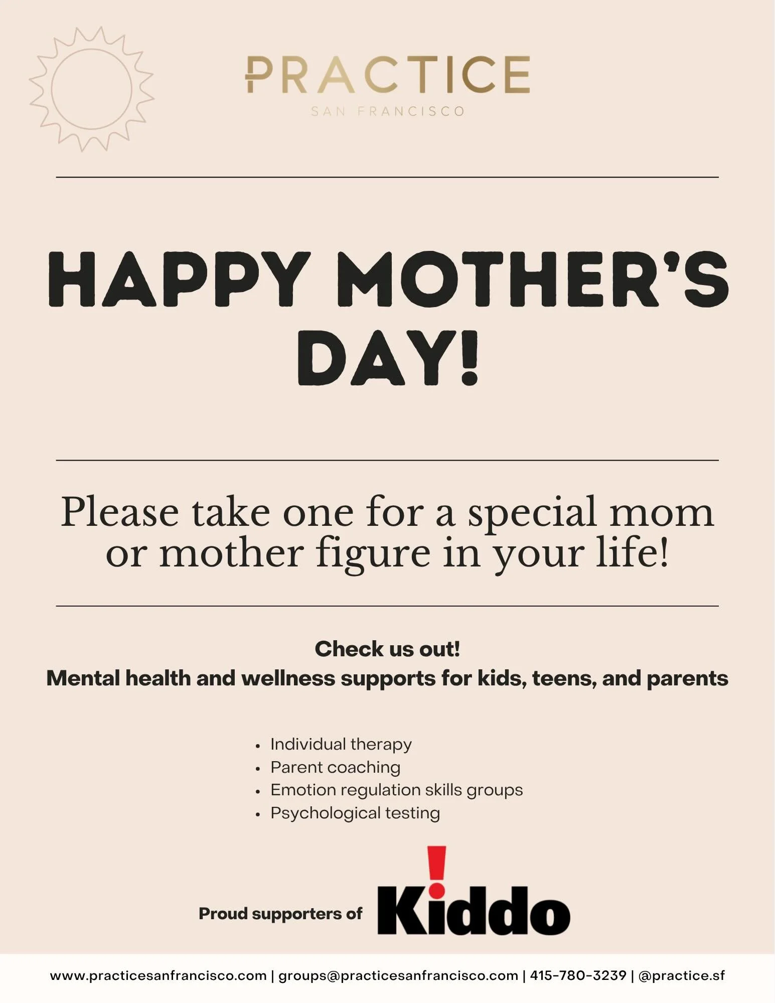 Proud to partner with @kiddomillvalley in honor of Mother&rsquo;s Day! Free flowers and self-care bingo cards outside our Mill Valley location today&mdash; mamas, send your kids/partners over, or swing by and grab one for yourself and your favorite m