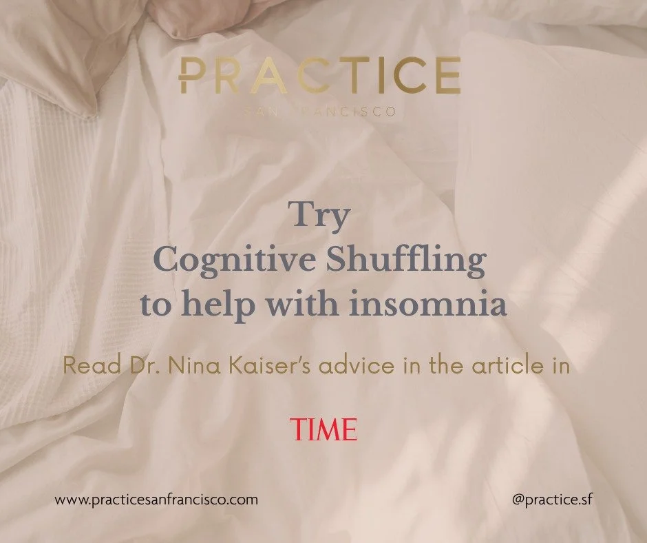 Too stressed? Can't fall asleep? Try a mental exercise called cognitive shuffling that helps the little hamster on the wheel stop running so that your brain can drift towards sleep. Read all about it in the article on Time.com, featuring Dr. Nina Kai