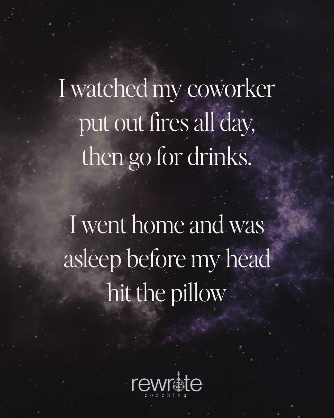 Back when I was consulting, I had a coworker who could handle a full day of putting out fires and then go out for drinks afterwards like it was nothing.

Me? After a 12-hour shift, I was home in bed, eyes closed, before my head even hit the pillow.
I