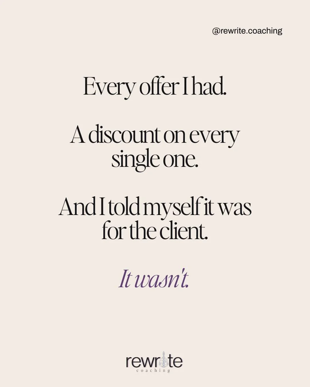The discounts felt generous. They weren't.

Every offer I had, I'd put a discount on it. 30% off. 25% off. And I had a whole story about why. I wanted people to feel valued. I was thinking about them.

But when I got honest with myself? I knew the va