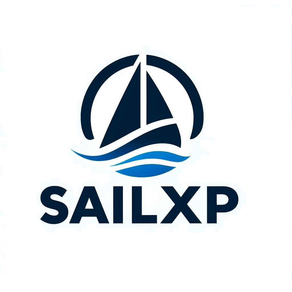 SailXP logo--a sailboat under sail on the water with a sunset in the background