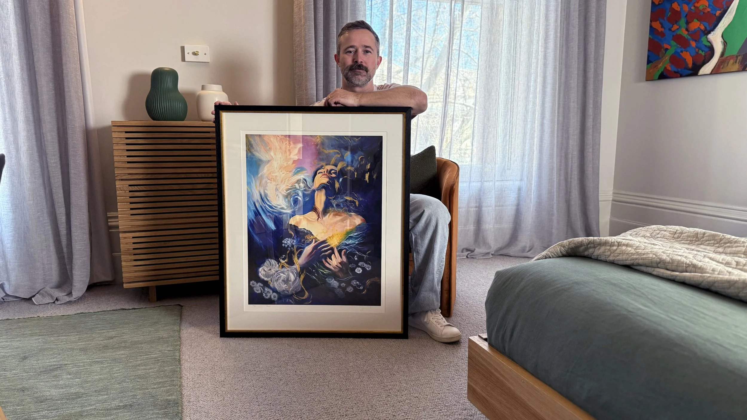 Artist Steven Stanley with Frame Aura Limited Edition Print.jpg