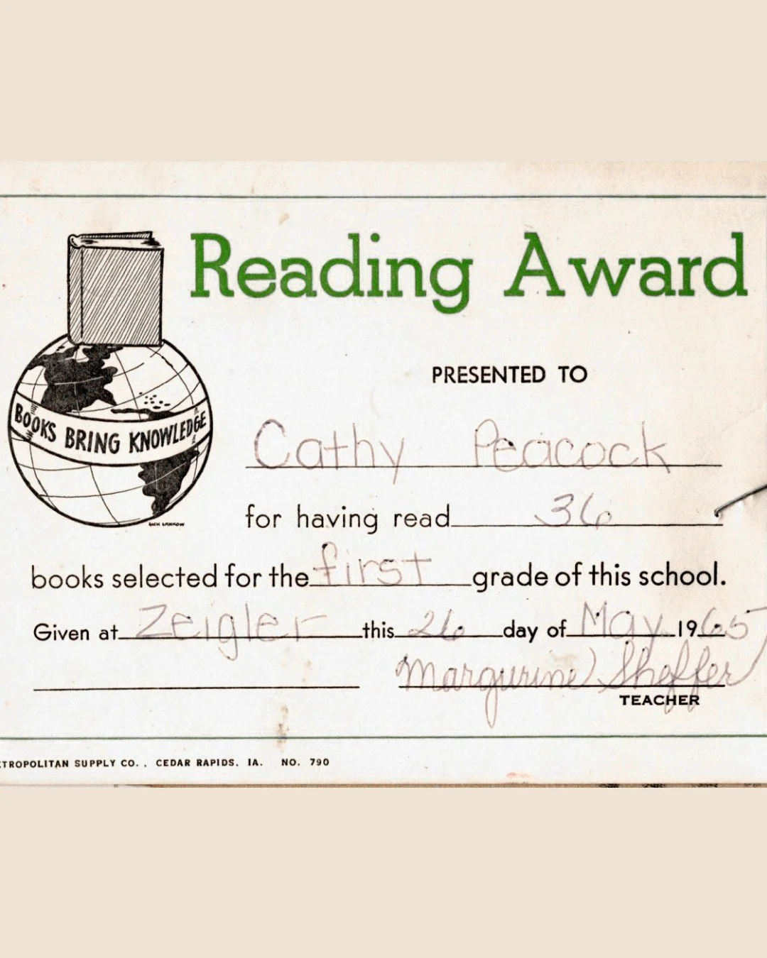 Happy World Book Day. 📚

This is where it started.

The summer between kindergarten and first grade, I read every Dr. Seuss book in the library. By first grade, I had read 36 books and earned this certificate. I still have it.

Some things don't cha