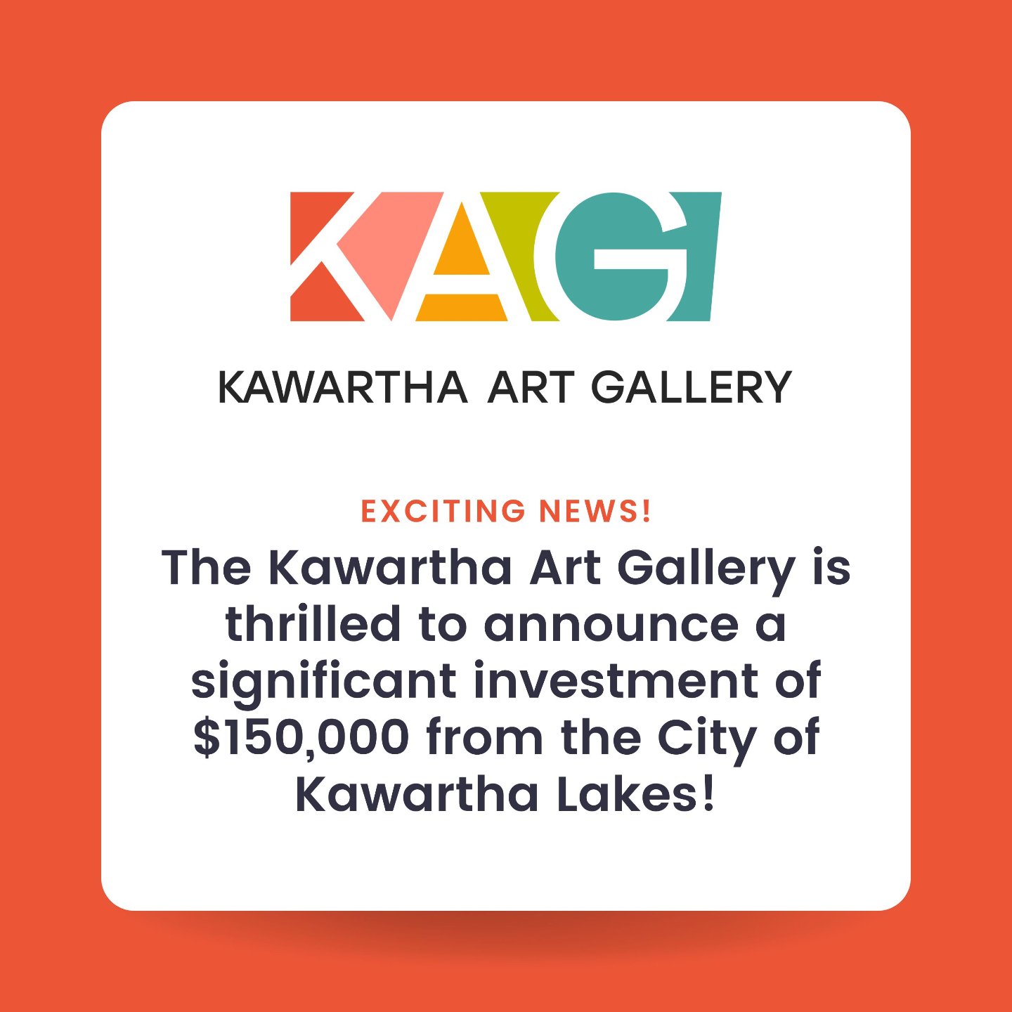The Kawartha Art Gallery (KAG) is thrilled to announce a significant investment of $150,000 from the City of Kawartha Lakes 🎉 This generous contribution will provide vital support for the Gallery&rsquo;s ongoing operations and exciting new initiativ