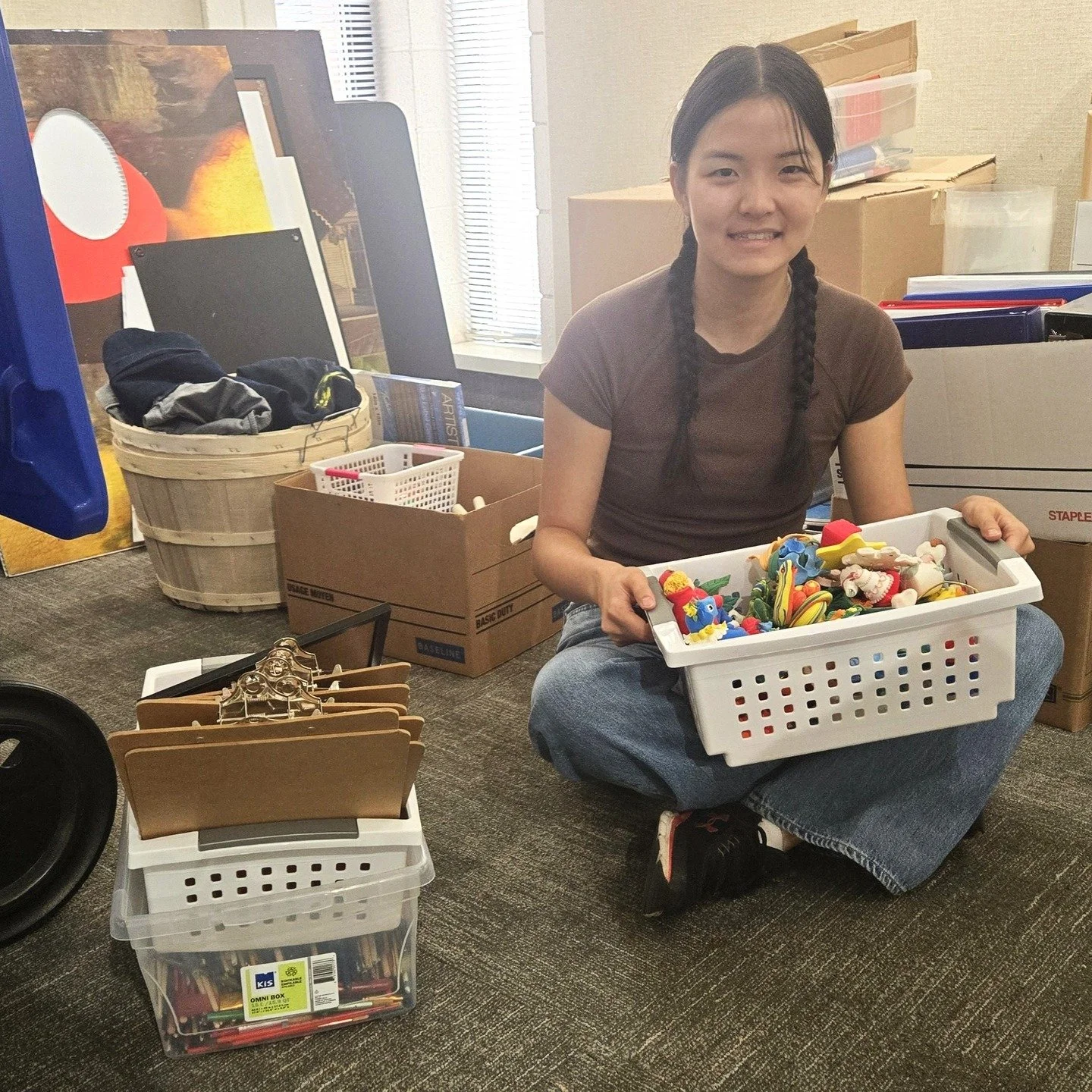 This is Annie.

Annie has been sorting Gallery items for 72 hours straight in preparation for a Yard Sale this September 13th. 😮

She&rsquo;s forgotten what sunlight looks like!! 🌞❌

We need backup before she organizes herself into a storage bin!! 