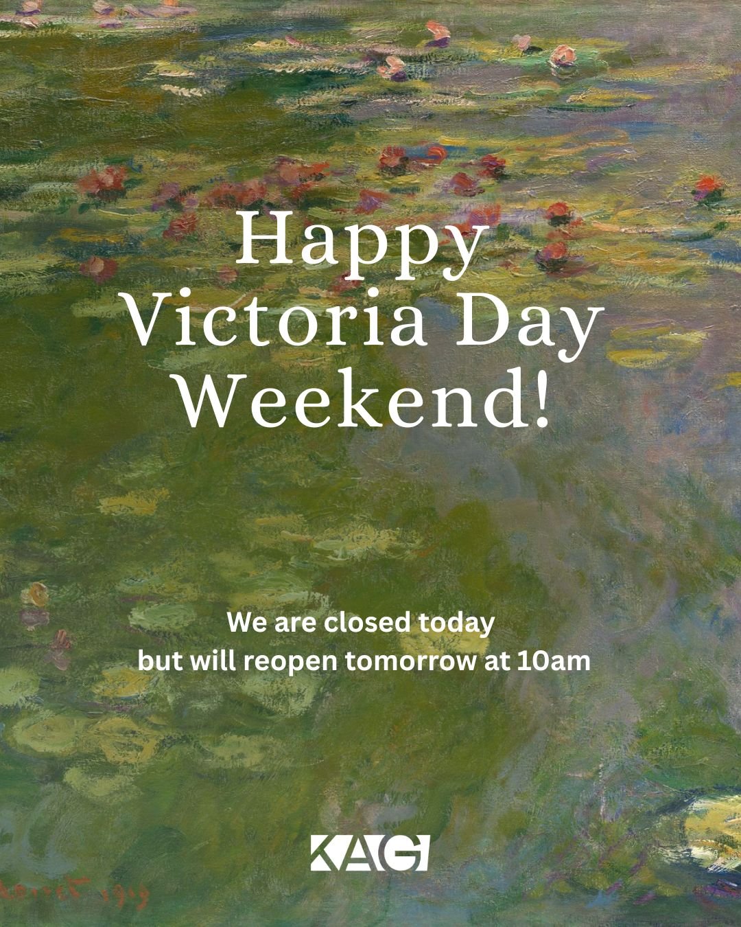 We hope you are having a wonderful Victoria Day weekend! 🎆✨
We are closed today but will reopen tomorrow at 10am ⏰😊

#KawarthaArtGallery #KawarthaLakes