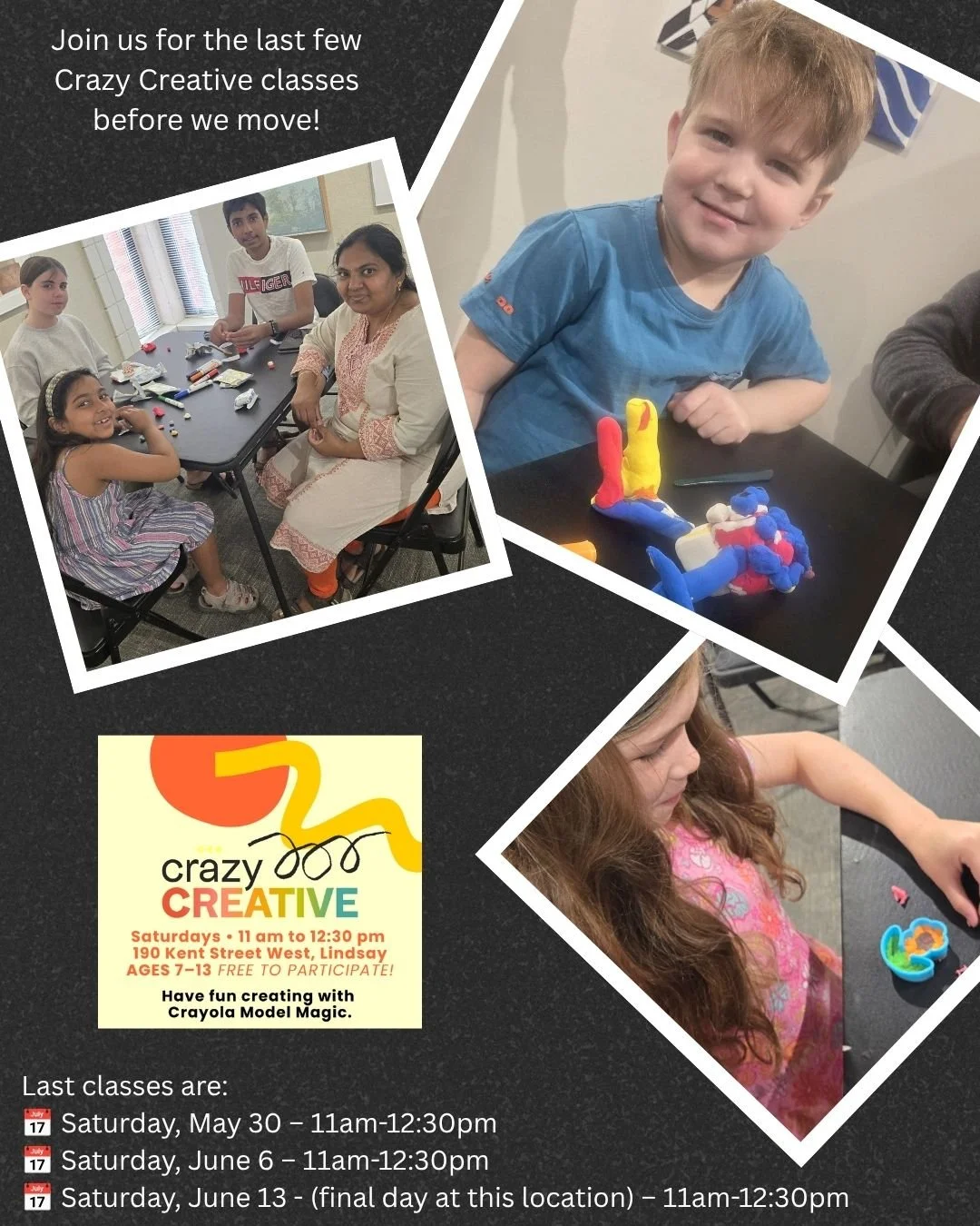📣 Important Announcement

✨ Just three Crazy Creative Saturdays left before we move to 19 Cambridge St S!
Our last session at our current location will be Saturday, June 13.

We&rsquo;re so grateful for all the creativity, imagination, and energy sh