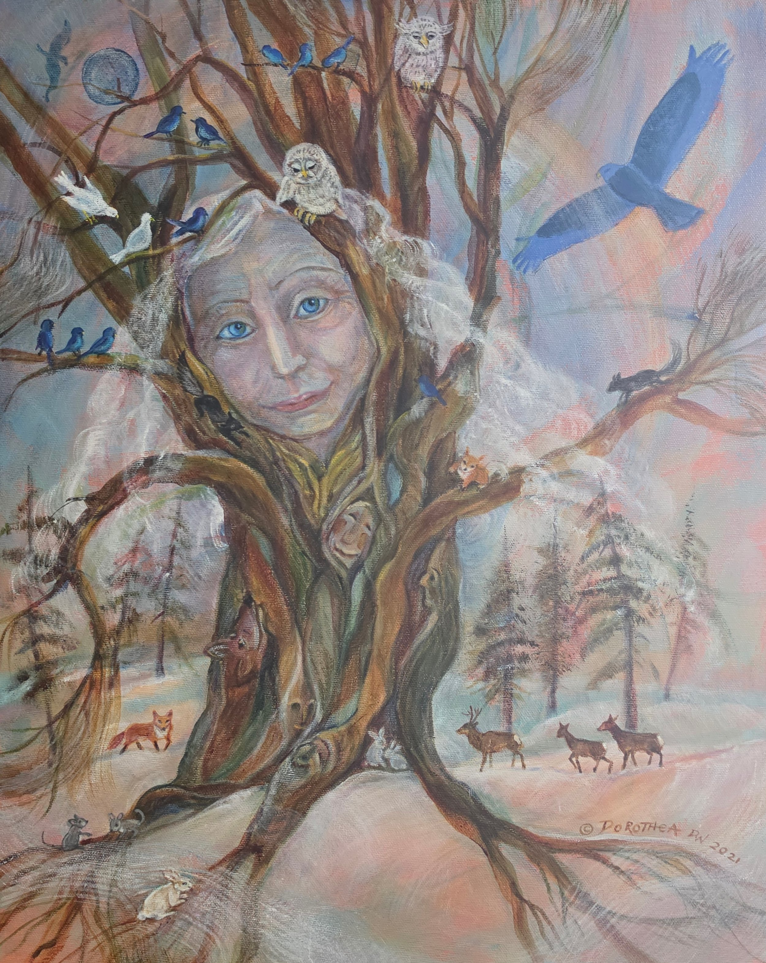  Title: Fantasy, Medium: Acrylic, Date: 2021, Notes: Old woman in tree 