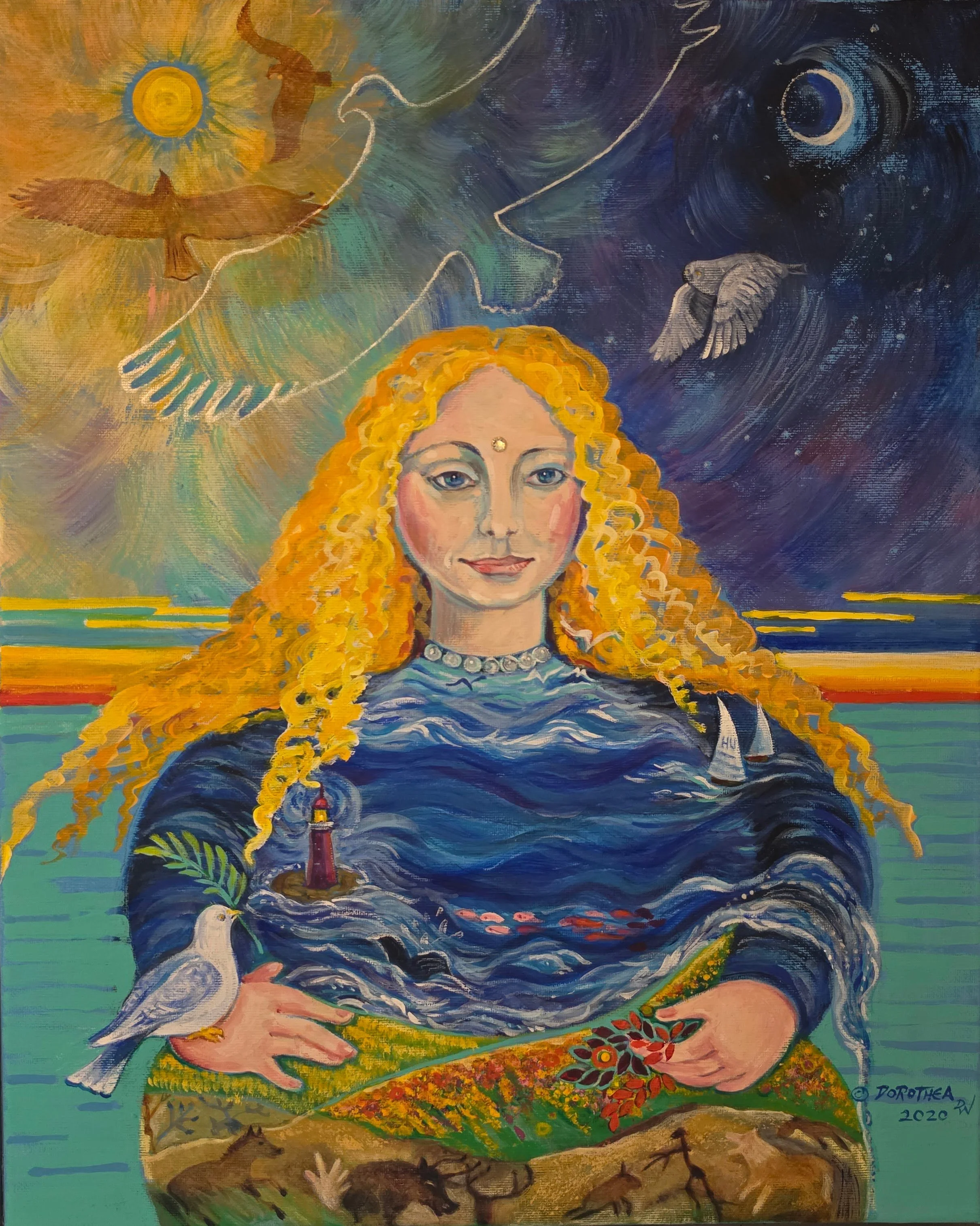  Title: Mother Earth, Medium: Acrylic, Date: 2020, Notes: Mother Earth nurturing the earth 