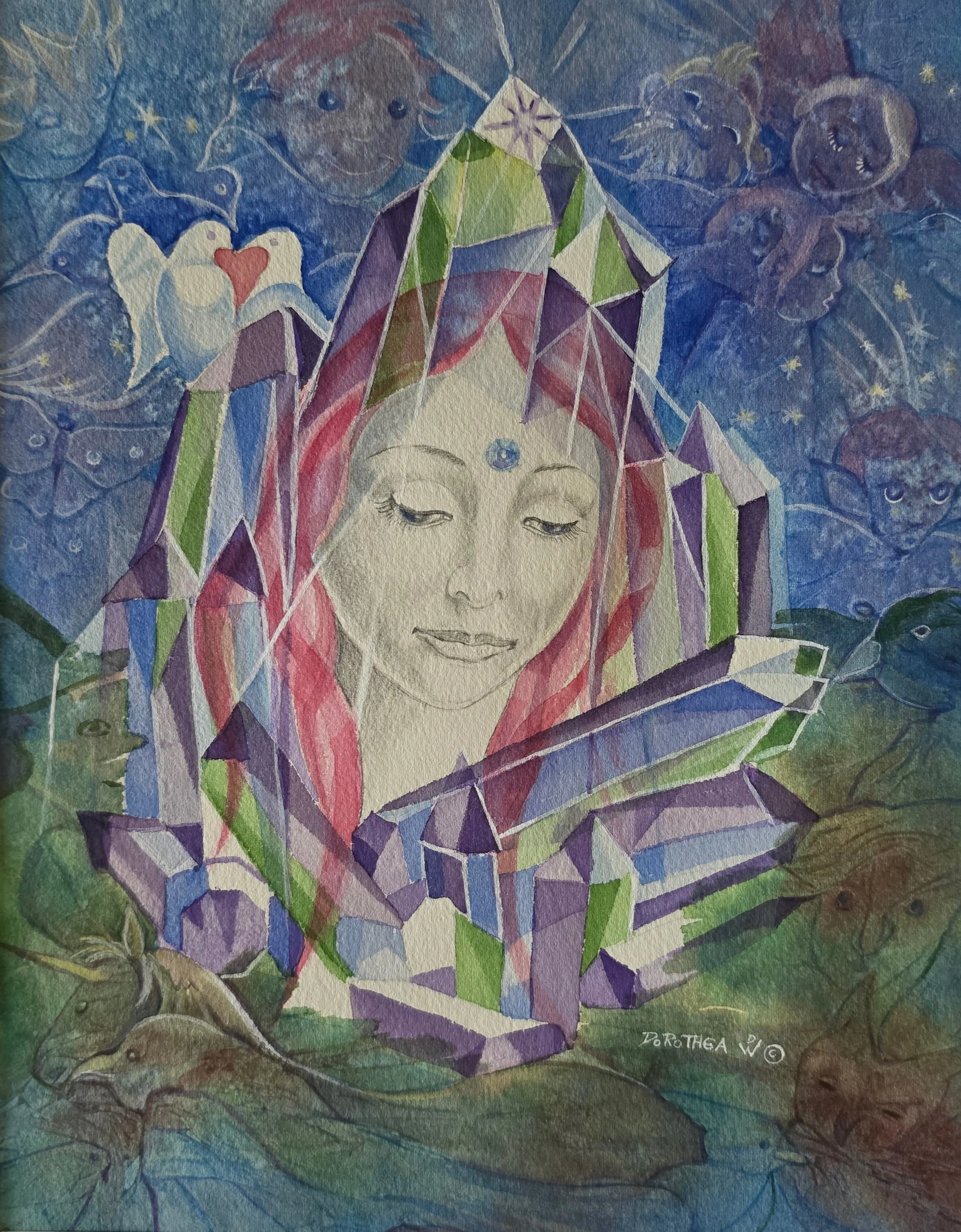  Title: Out of the Earth Comes a Shining Crystal, Medium: Acrylic, Date: 2016, Notes: Woman emerging from crystal 