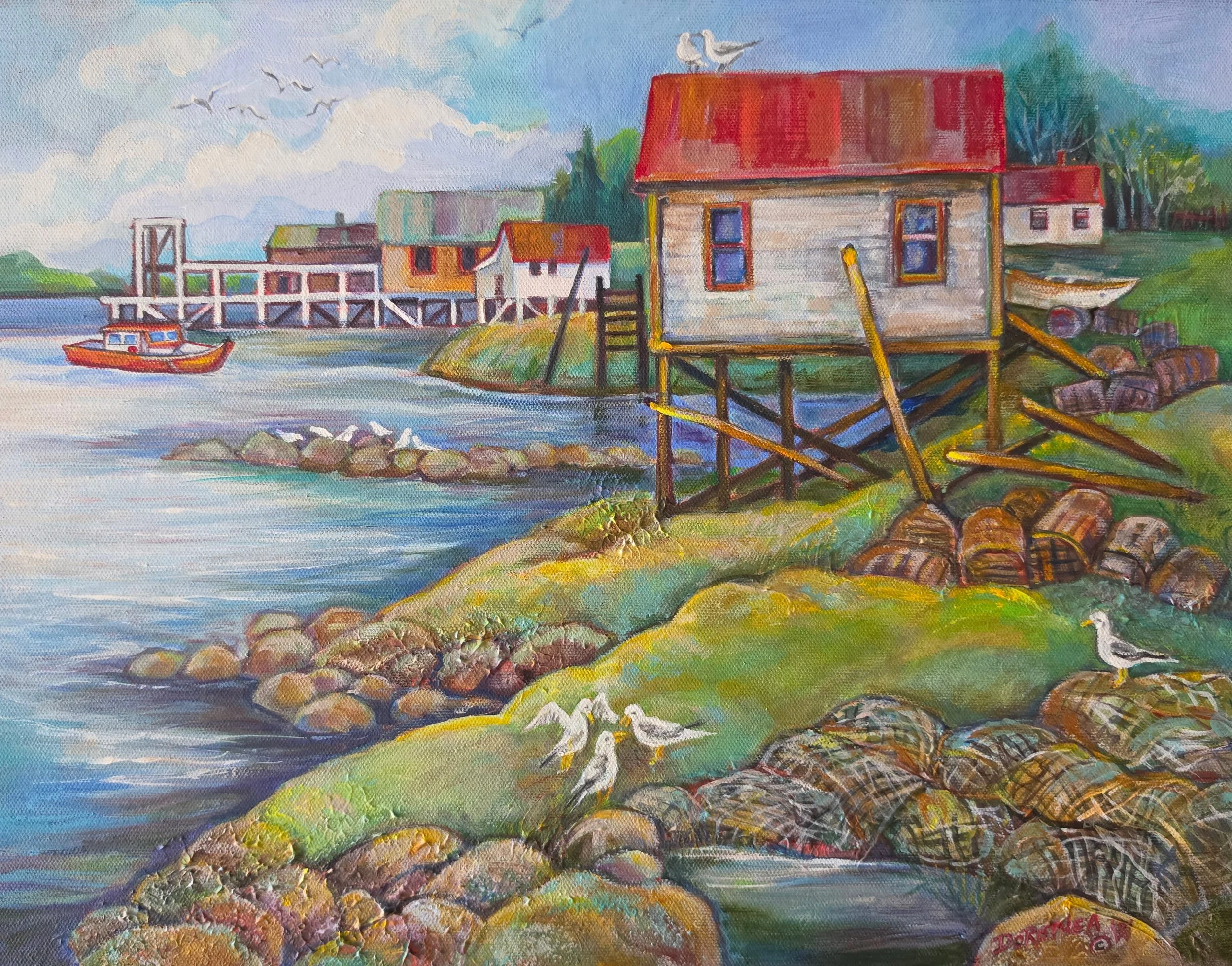  Title: Seal Cove N.B., Medium: Acrylic, Date: 1991, Notes: Coastal New Brunswick scene with gulls 