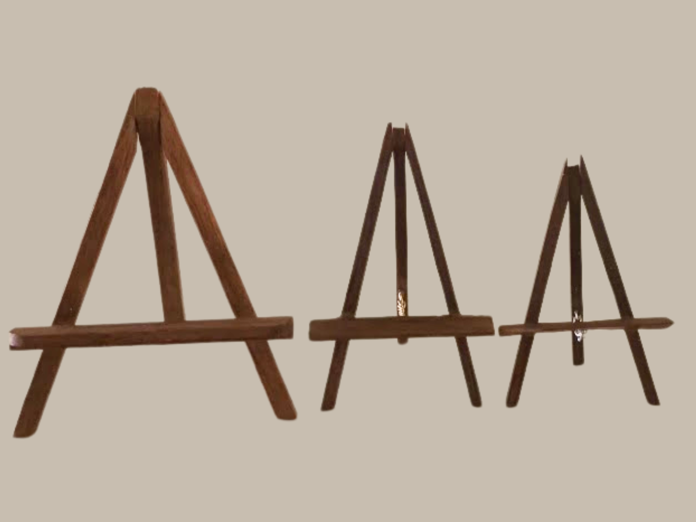  Title: Untitled, Medium: Black Walnut, Description: A set of small wooden picture stands, handcrafted by Grant MacArthur 