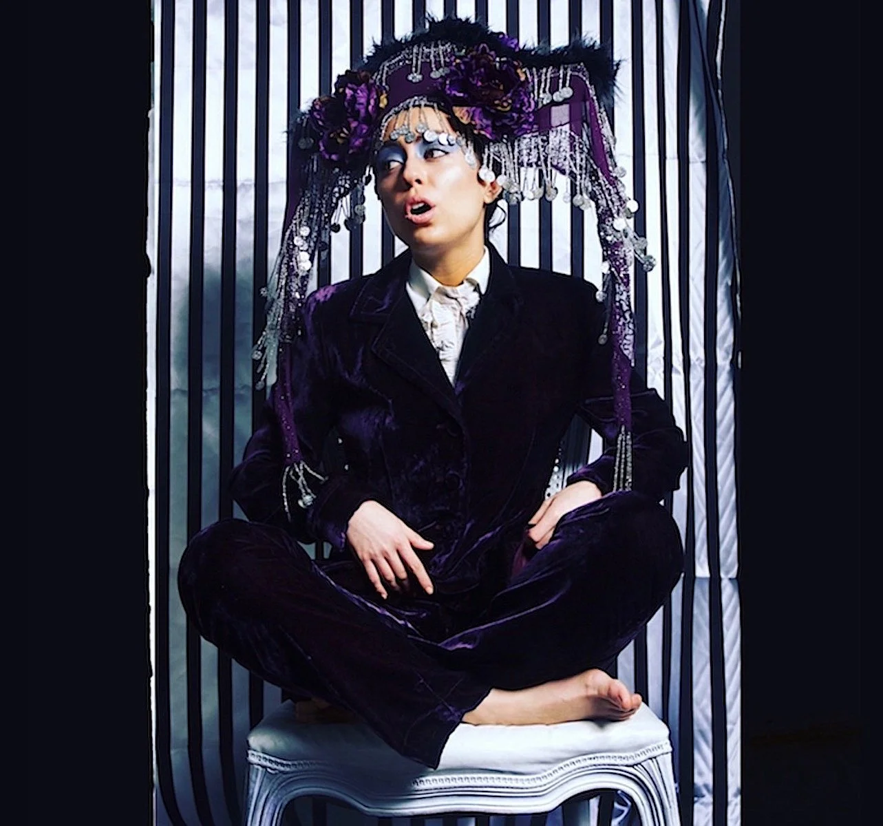 The Seer, Photography/Mixed Media, Early 2000s — Portrait of model in Greenport NY, wearing headdress designed and created by Taffi Rosen