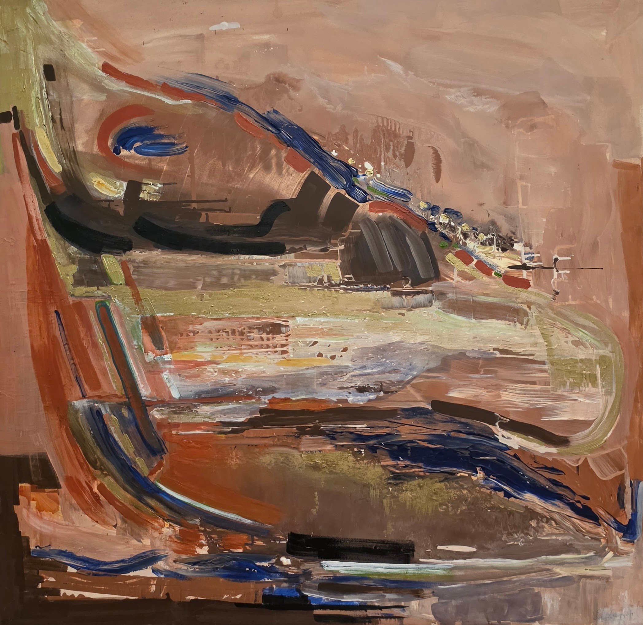 Title: The Emerging Coast, Medium: Acrylic on canvas, Date: 1997, Description: Impression of Sidmouth in Devon, England.