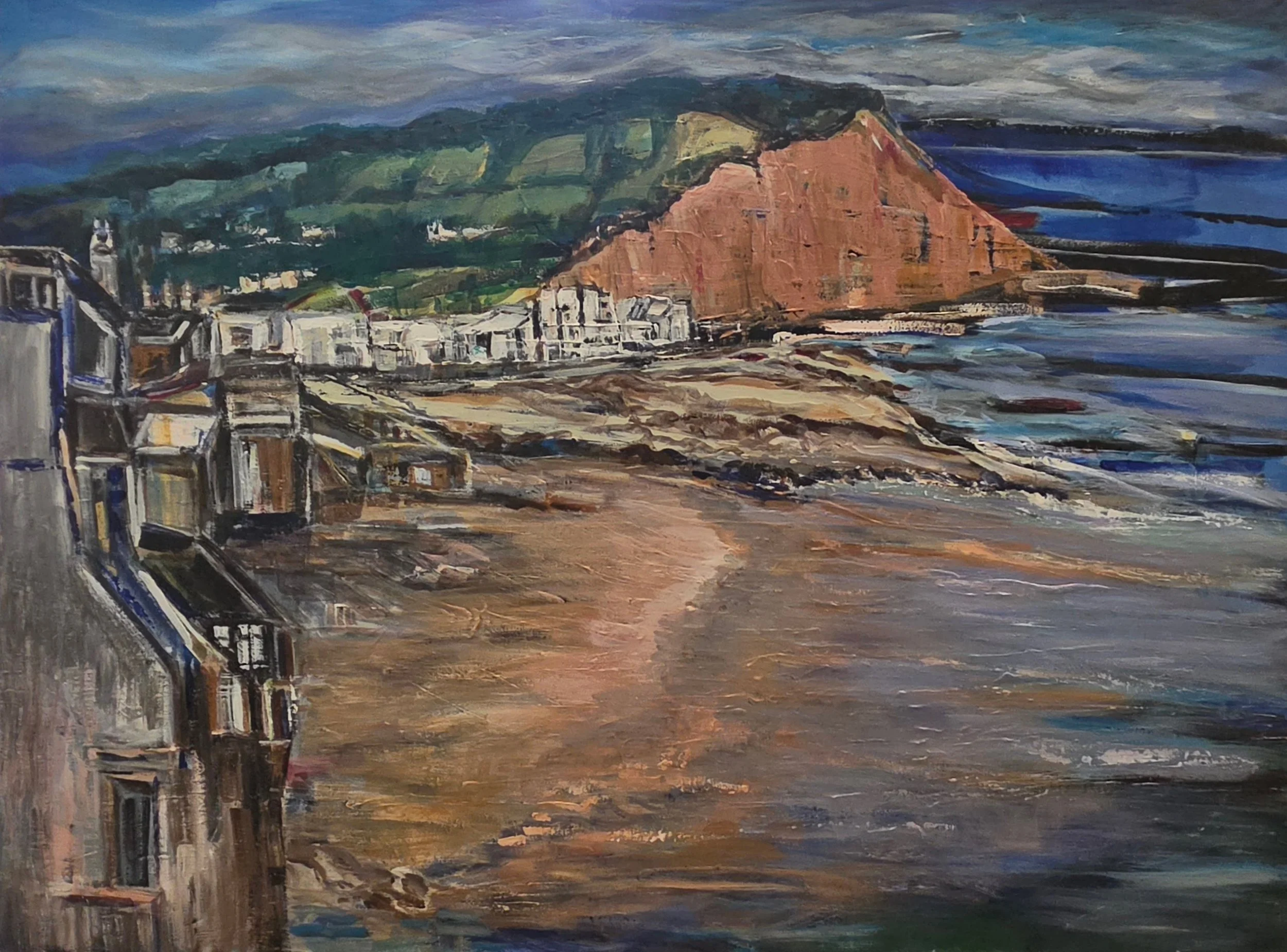 Title: Sidmouth, Medium: Acrylic on canvas, Date: 2012, Description: Sidmouth, Devon, UK seaside town coastal scene.