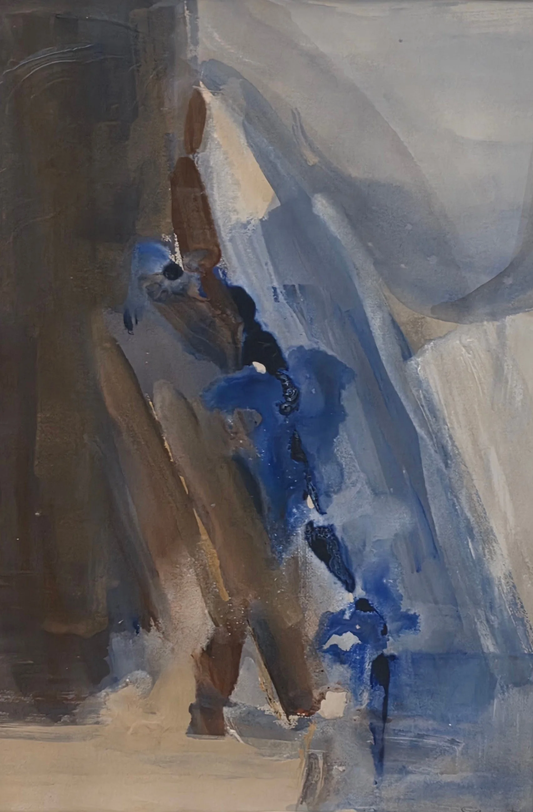 Title: Windswept, Medium: Acrylic on watercolour paper, Date: 1997, Description: Blue abstract.