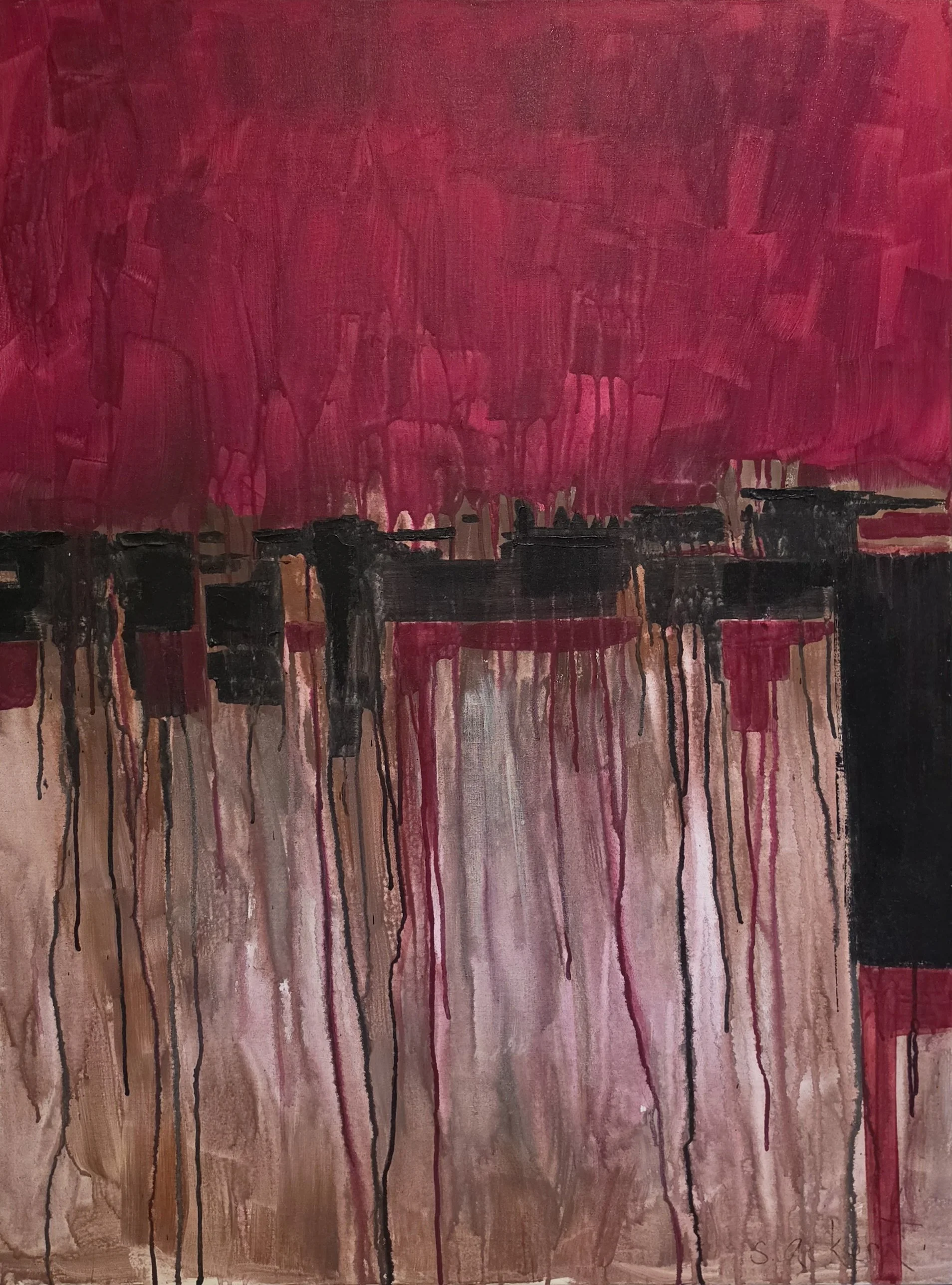 Title: Red Strata, Medium: Acrylic on canvas, Date: 1997, Description: Strata series.