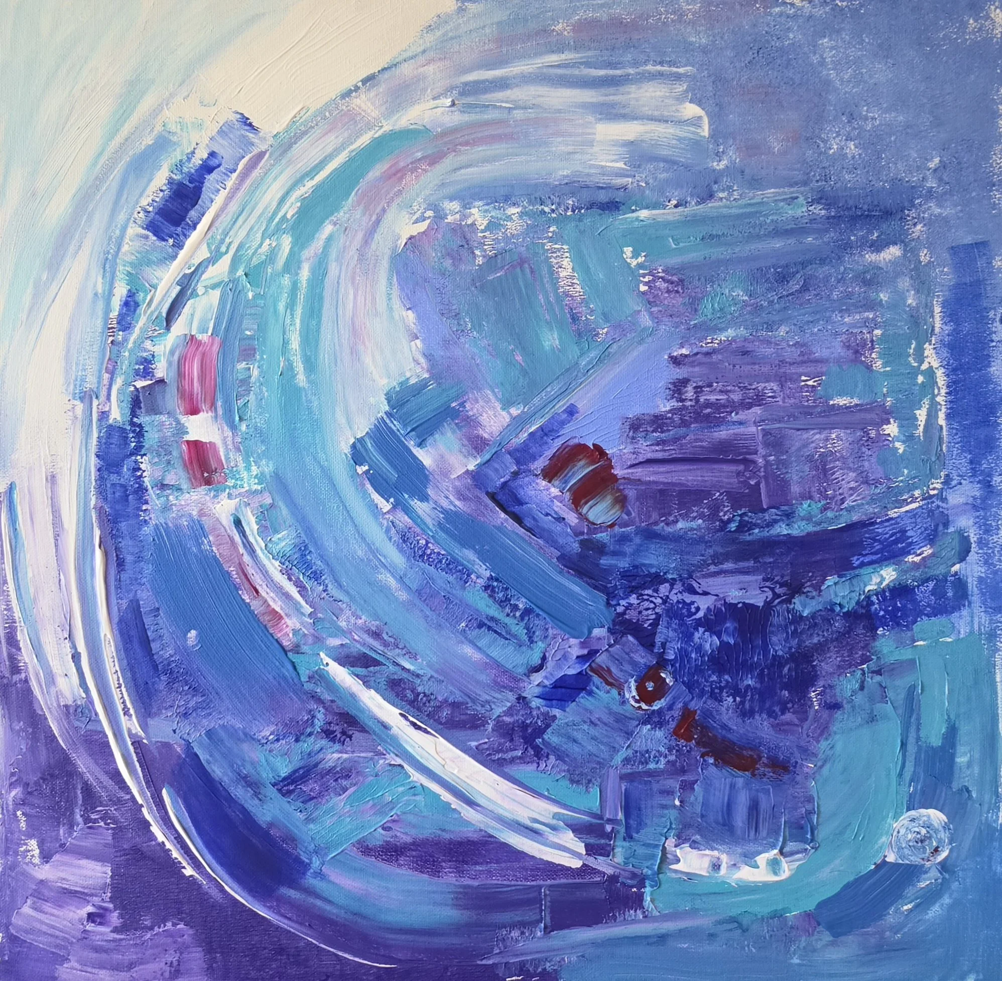 Title: Concussion, Medium: Acrylic on canvas, Date: 2026, Description: Painted soon after a fall on river rocks that resulted in a concussion.