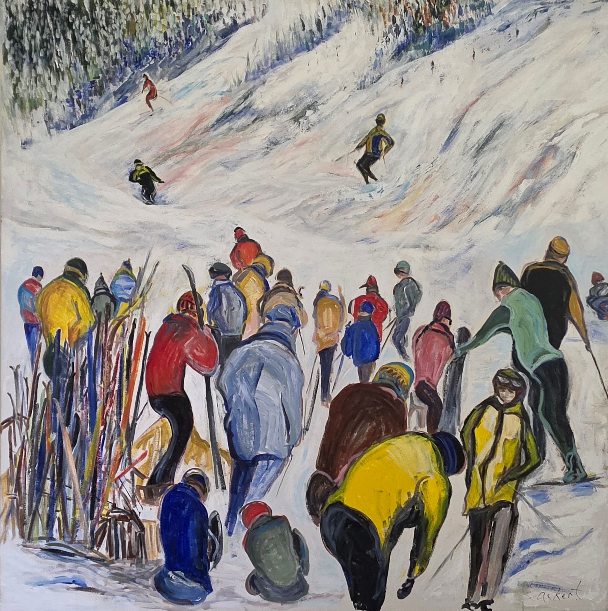 Title: Devil's Elbow, Medium: Acrylic on canvas, Date: 2005, Description: Ski day at Devil's Elbow in Bethany, ON.