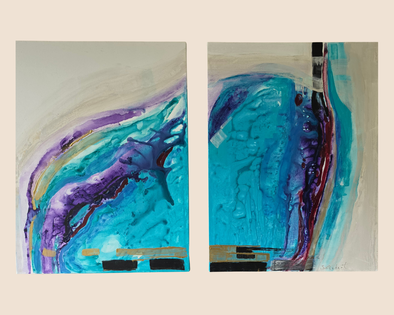 Title: Beyond the Reef, Medium: Acrylic on canvas, Date: 2016, Description: Diptych.