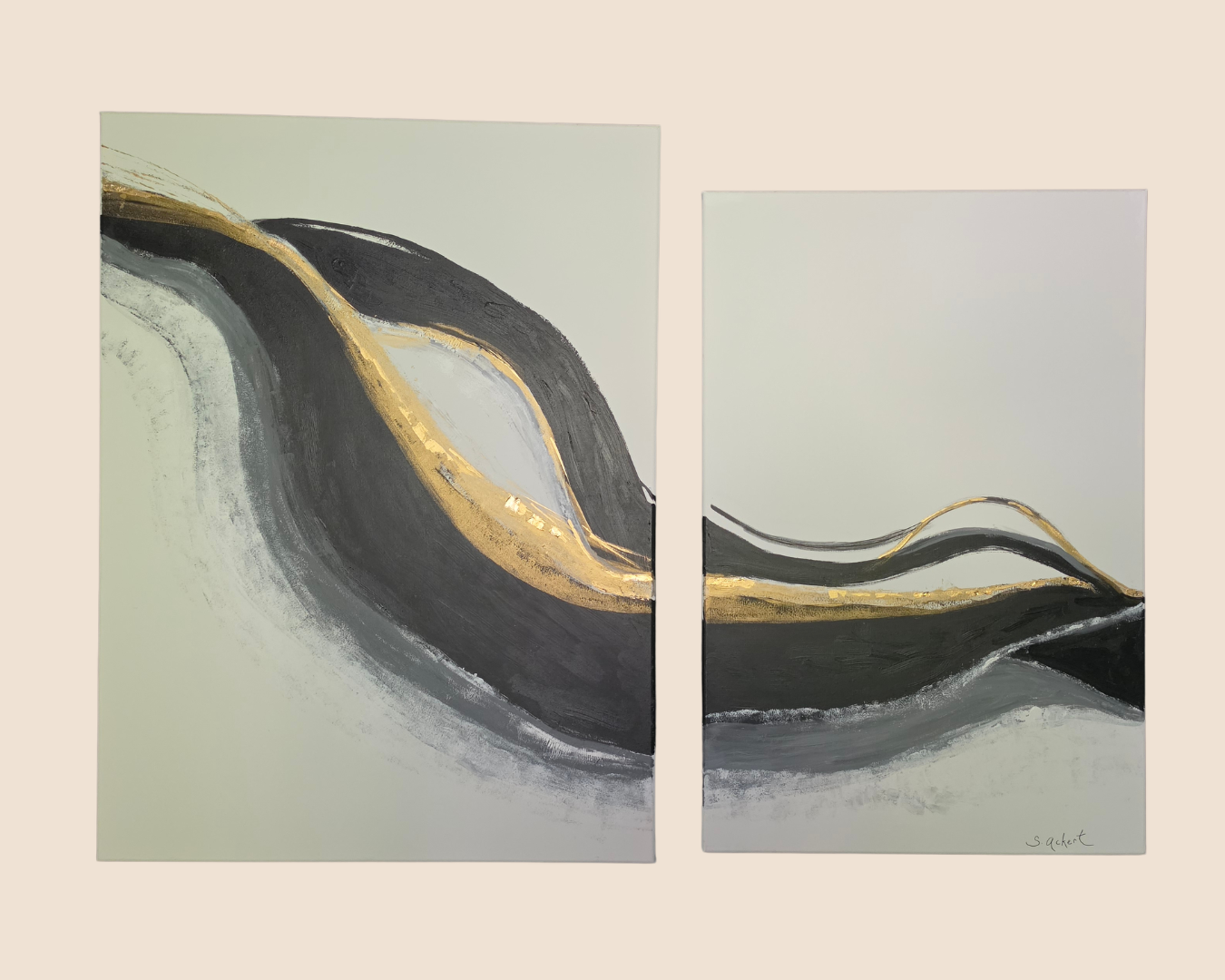 Title: Black and Gold #1, Medium: Acrylic on canvas, Date: 2016, Description: Diptych.