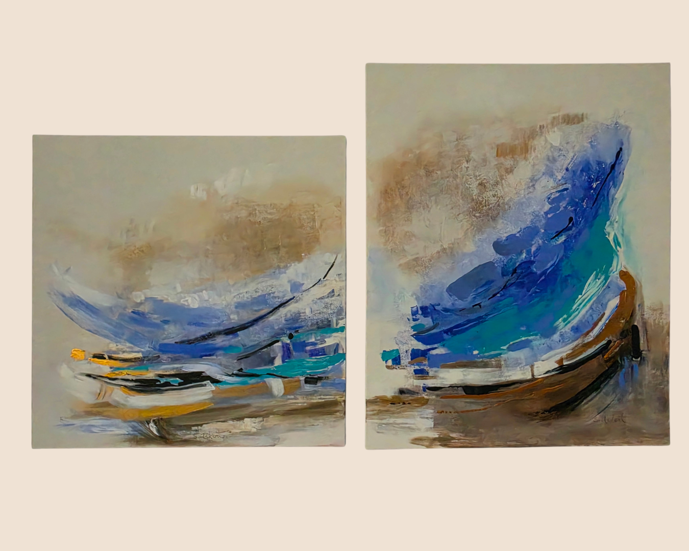 Title: Shipwrecked, Medium: Acrylic on canvas, Date: 2023, Description: Diptych.