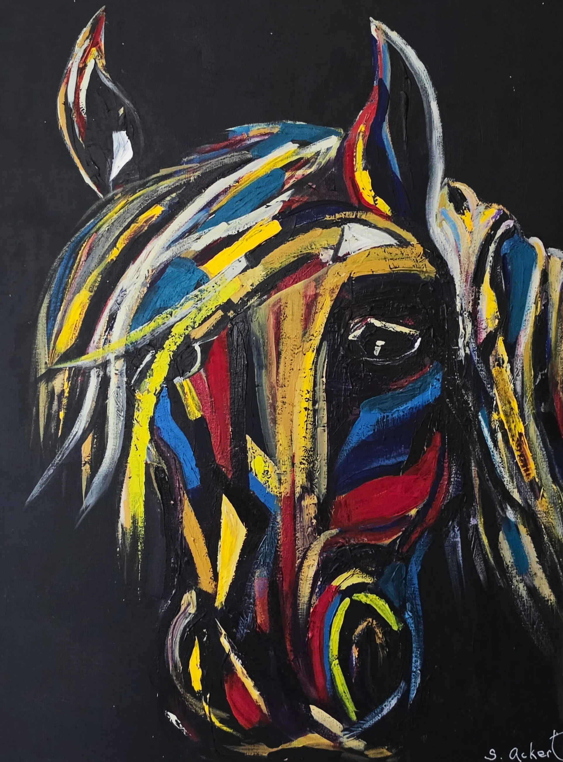 Title: Mariah, Medium: Acrylic on canvas, Date: 2019, Description: Portrait of Sandra's granddaughter's horse, Mariah.