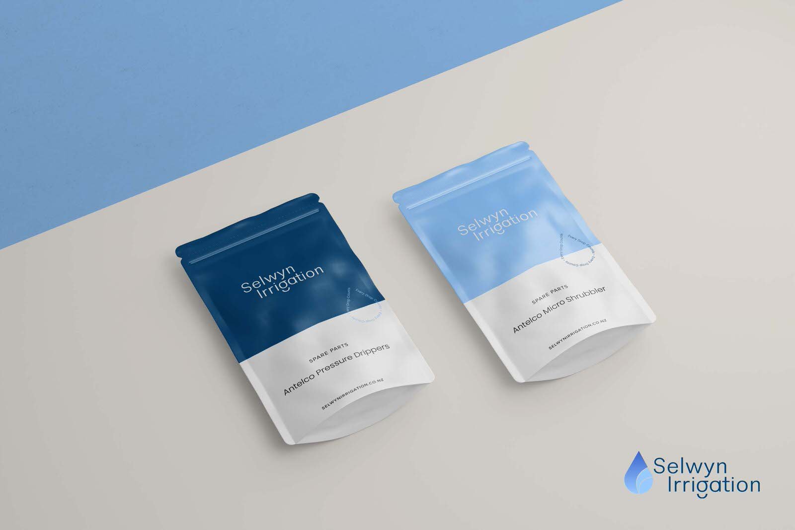 Selwyn Irrigation Packaging and logo design - Half Light Studio - Christchurch