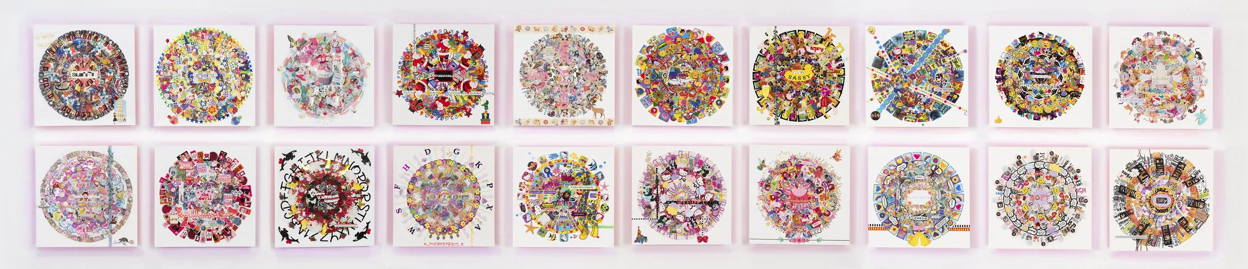 Stickers!: A Study in Class, Gender, and the Suspicion of Joy, recycled stickers, paper, wood, acrylic paint
