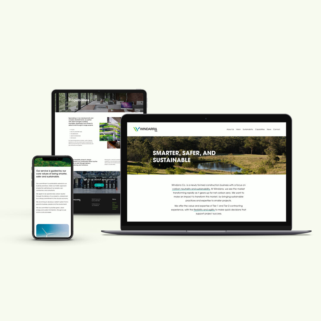 Finished project 🎉 A new website for Windarra, a construction business focusing on carbon neutrality and sustainability. Designed and built with Squarespace, using the Fluid Engine builder.