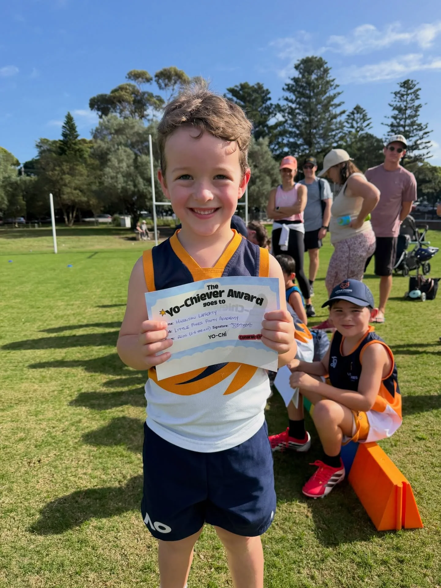 Smiles all around from our little &lsquo;Yo-Chiever&rsquo; winners. 🏆 

Thanks to our friends @iloveyochi Double Bay for supplying our program with yo-chi vouchers!🍦 

#yochi #afl #voucher #littlefoxes #littlefoxesfootyacademy