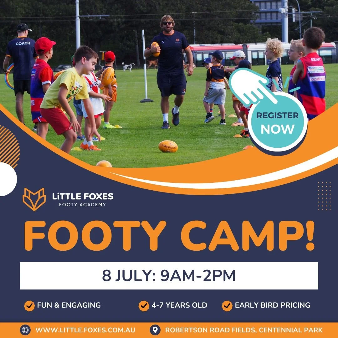 🚨 $20 Early Bird Discount! Book by June 3 and use code EARLYBIRD at checkout!

Looking for a fun, active school holiday camp for your little footy star? 🏉

Little Foxes Footy Academy is hosting AFL School Holiday Camps at Robertson Road Fields, Cen