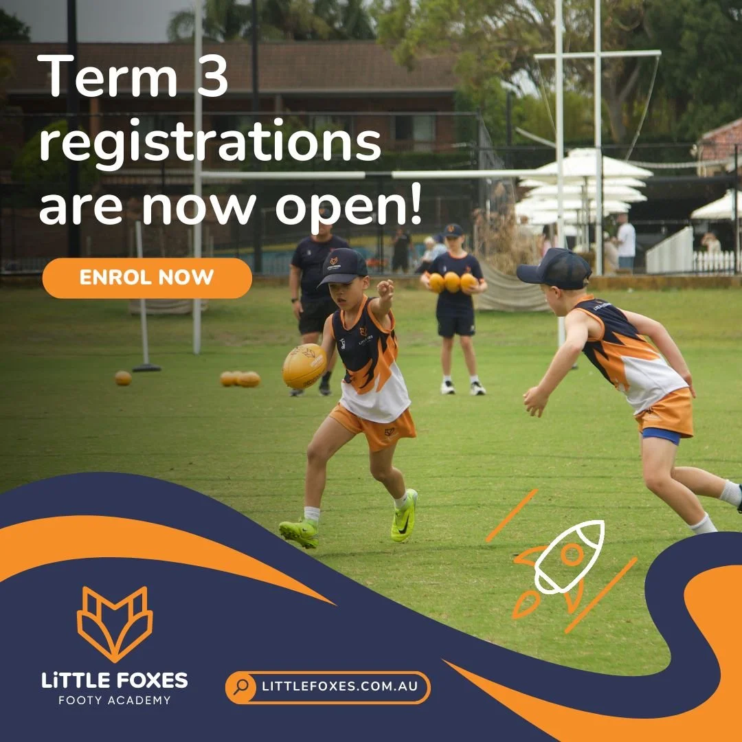 🔥 We're now taking registrations for Term 3!

The Auskick season is coming to an end, but the footy fun doesn't have to! Join Little Foxes next term and keep building skills, confidence and a love of the game.

Little Foxes Footy Academy is Sydney&r
