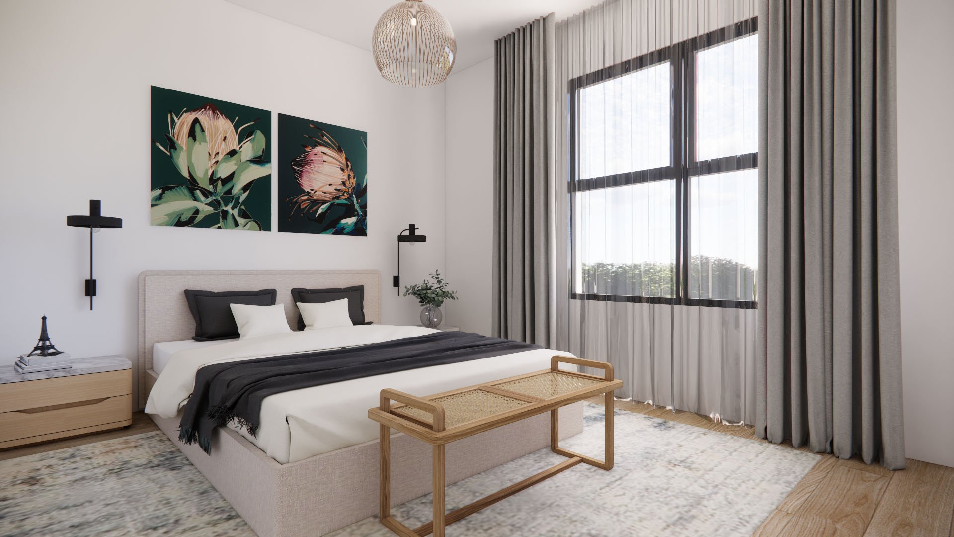 Spacious 2nd bedroom, large window and high ceilings