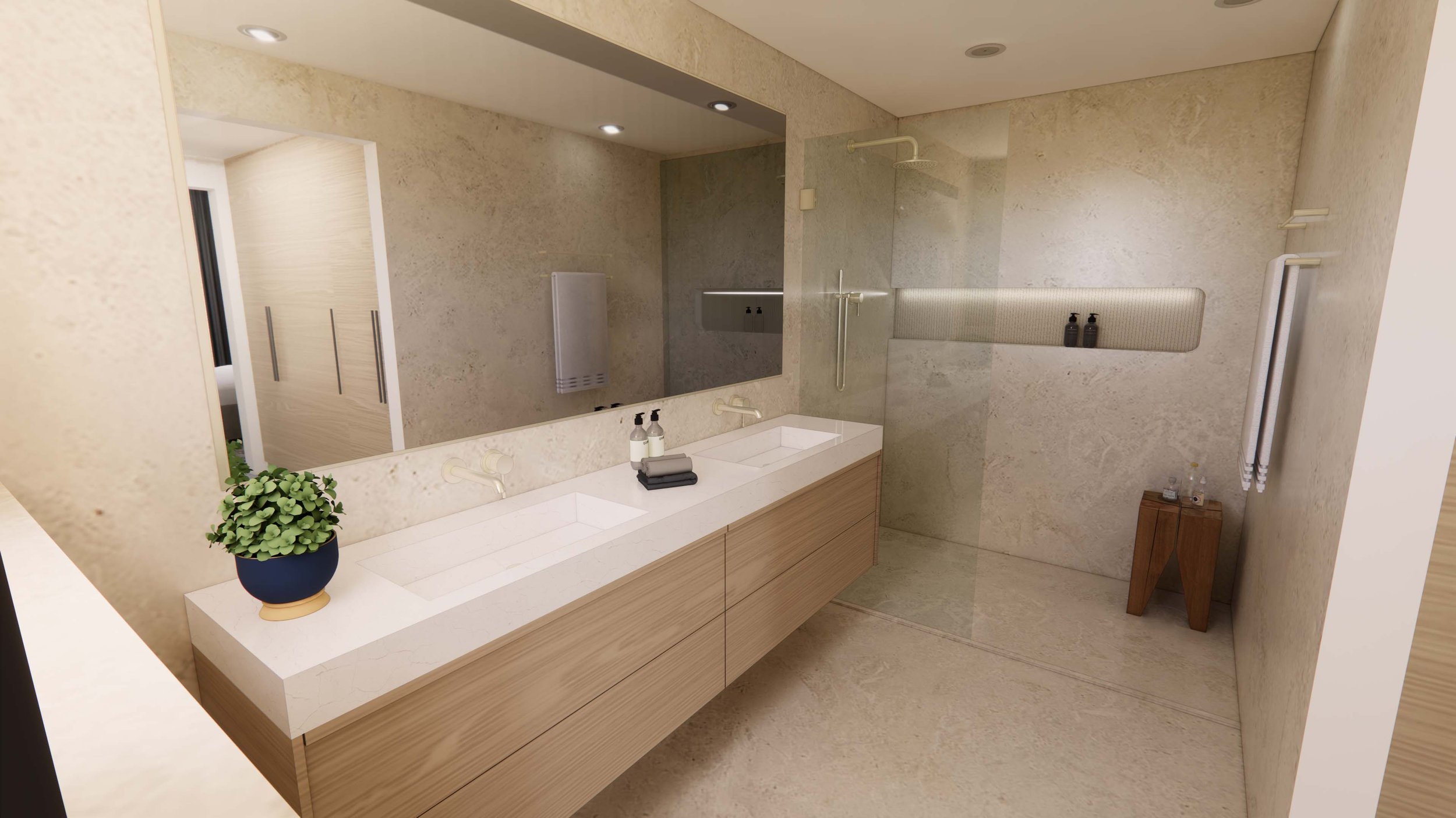 Main room ensuite bathroom with double vanity. 