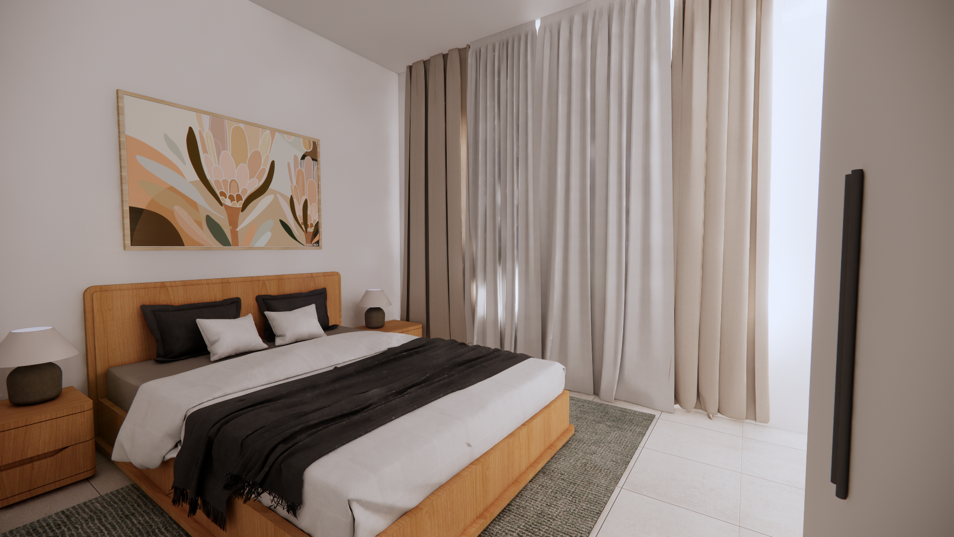 Renovated owners suite with walk-in closet and ensuite bathroom.  