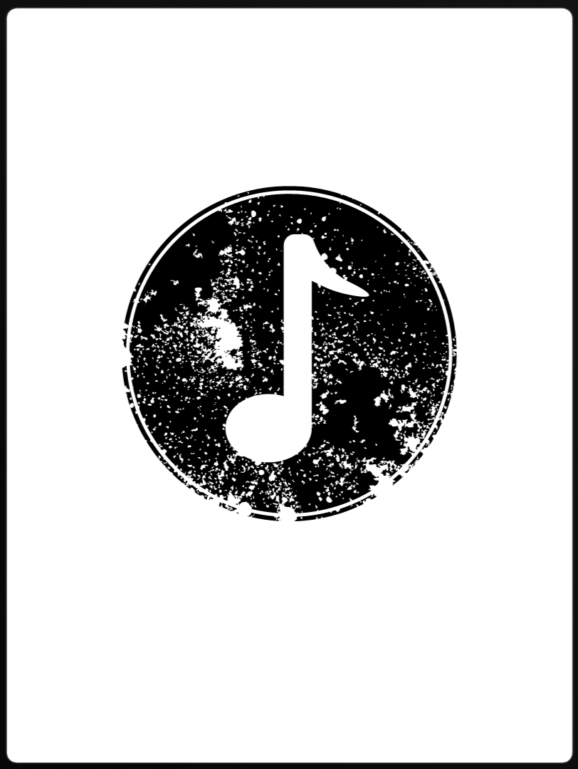 Distressed black and white music note in a circle