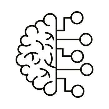 A simplified illustration of a brain with connected nodes representing ideas or technology.