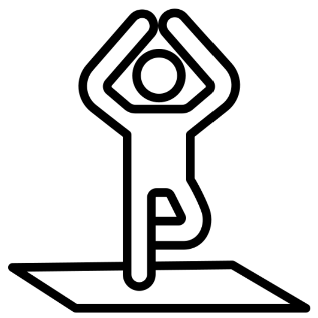 Outline of a hand in a yoga pose on a yoga mat.