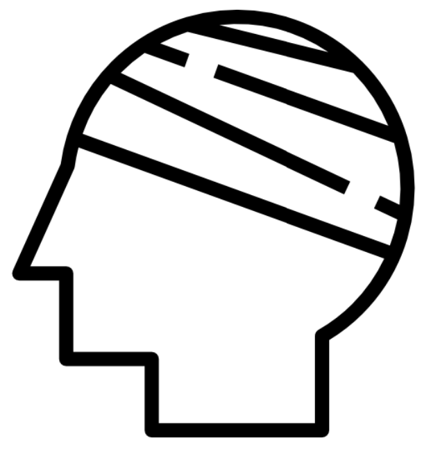 Illustration of a human head profile with layered lines inside the brain area, representing thinking or mental processes.