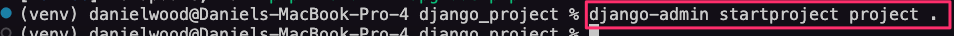 Screenshot of startproject command