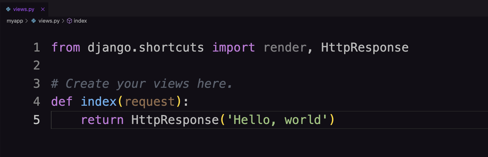 Screenshot of index() function in the views.py file.