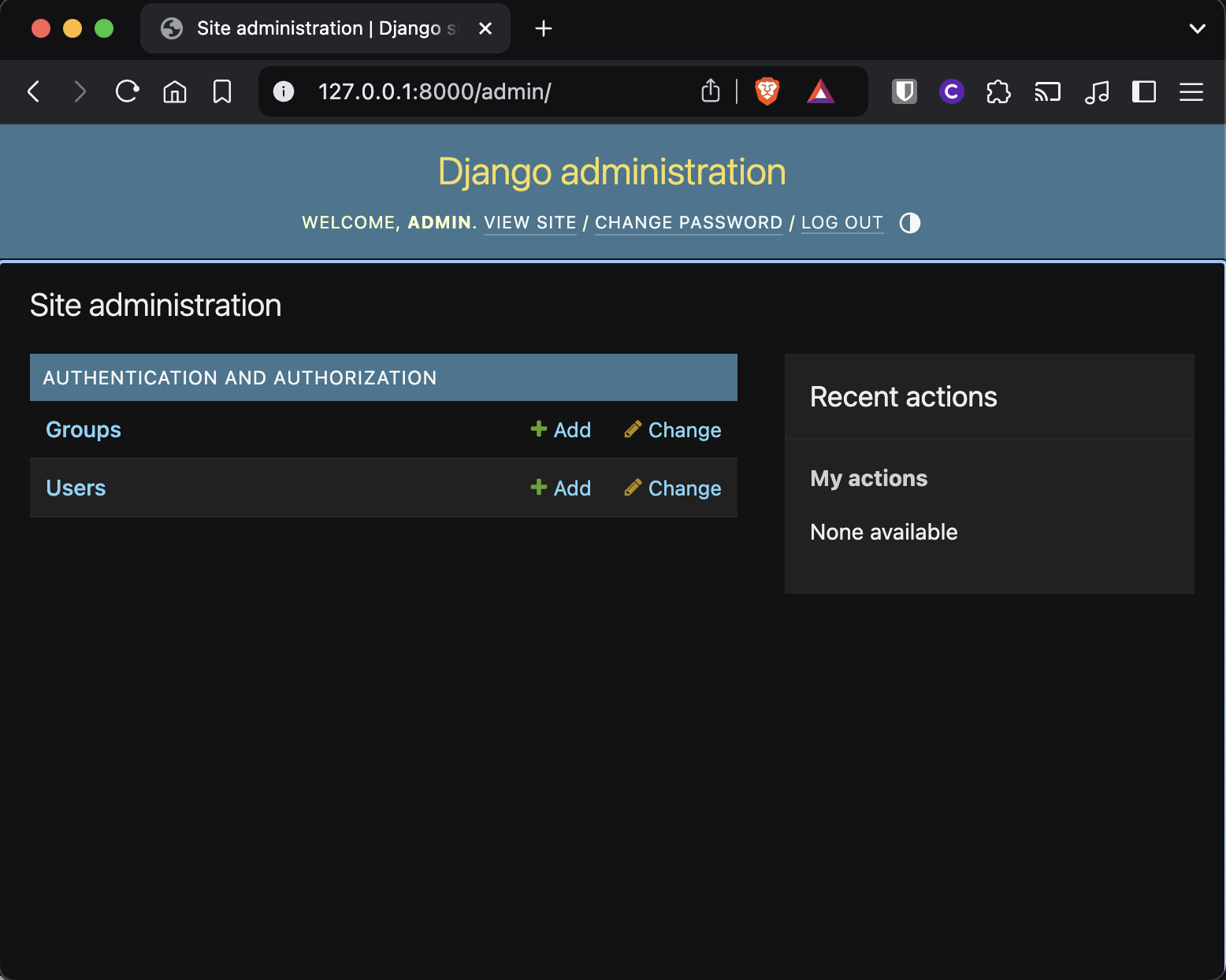 Screenshot of admin page