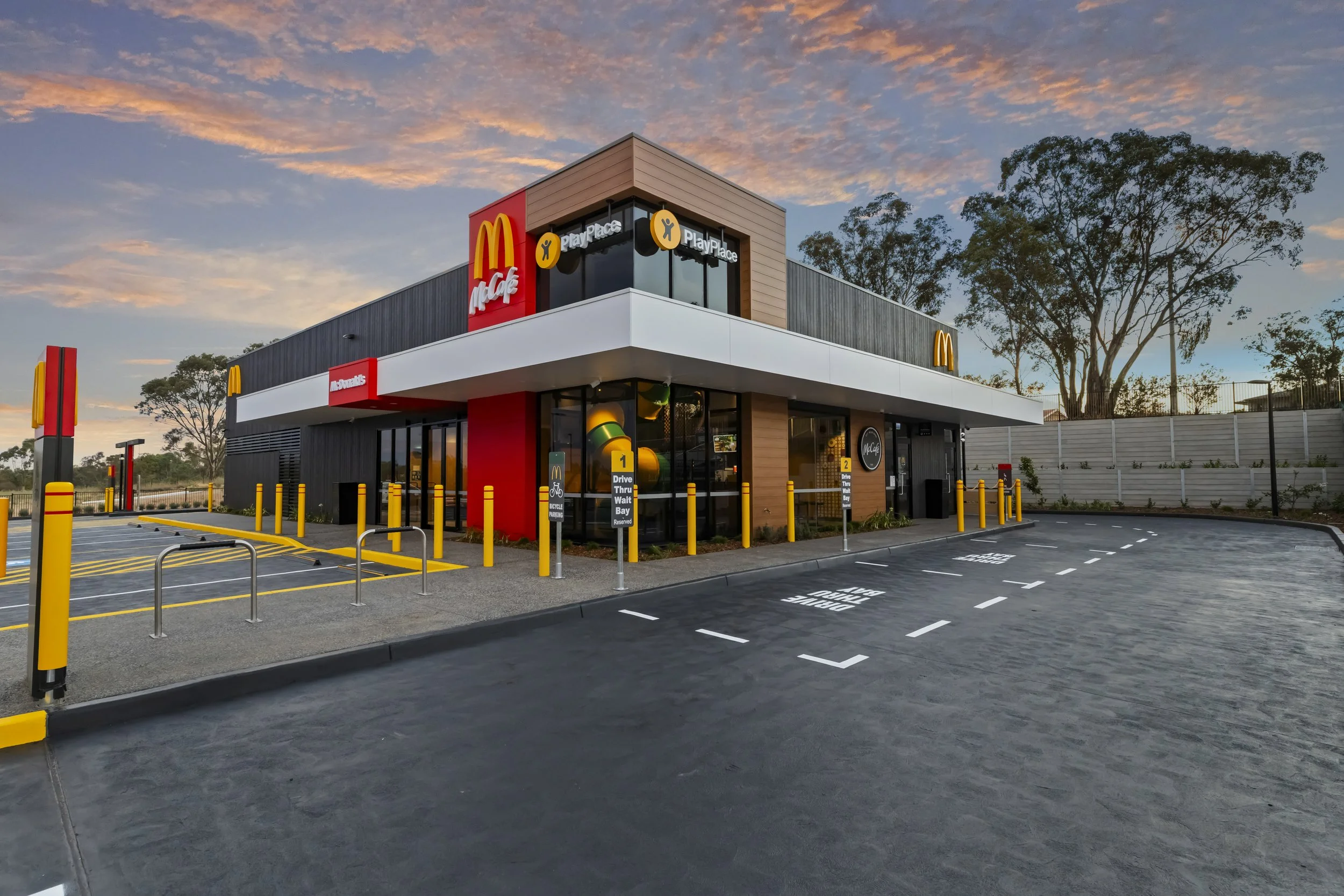 An external image of Boorooma McDonalds at Sunset